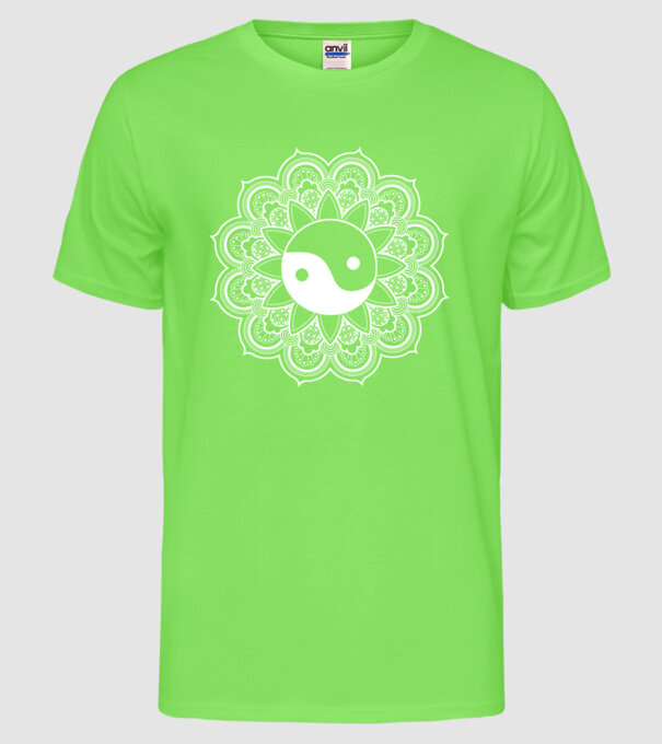 Yin-Yang Mandala model verde neon pe tricou