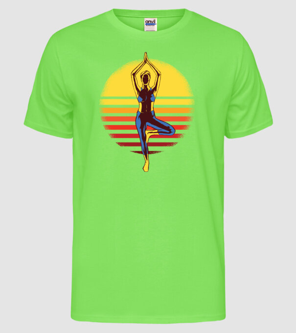 Retro yoga model verde neon pe tricou