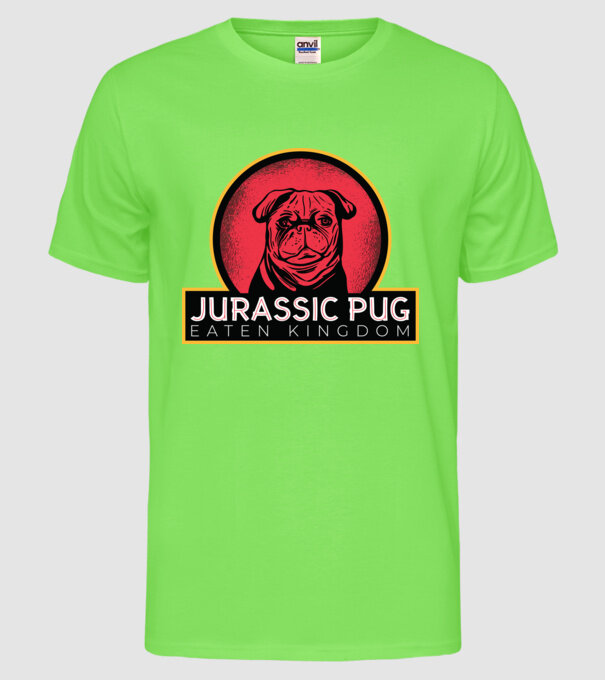 Jurassic Pug Tricou cu mops model verde neon pe tricou