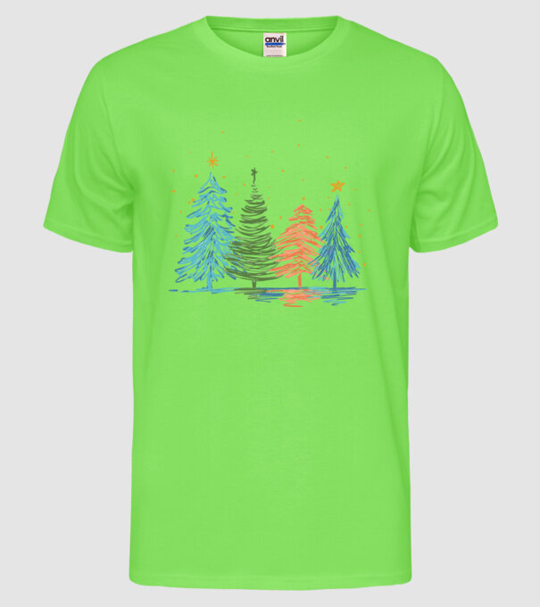 Pom de Crăciun desen model verde neon pe tricou