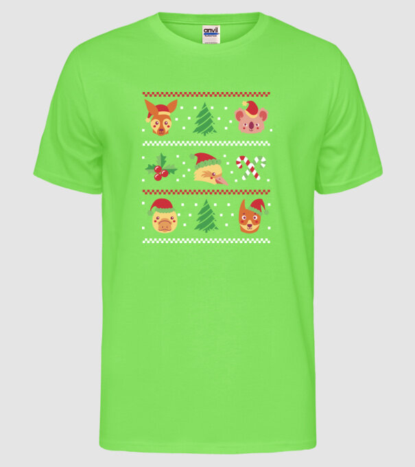 Pulover urât Animale de Crăciun model verde neon pe tricou