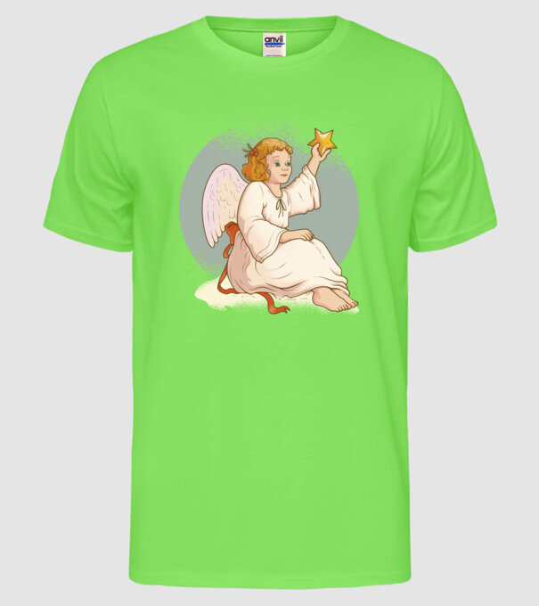 Înger de Crăciun model verde neon pe tricou
