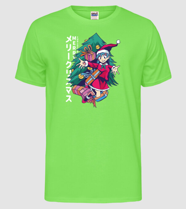 Anime Crăciun model verde neon pe tricou