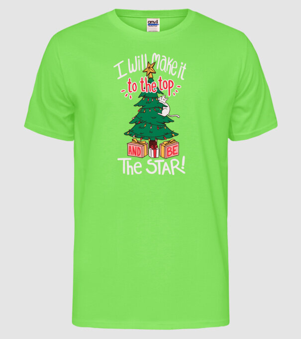 Pisică de Crăciun model verde neon pe tricou