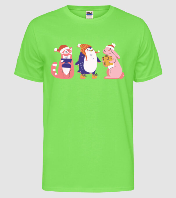 Animale drăguțe de Crăciun model verde neon pe tricou