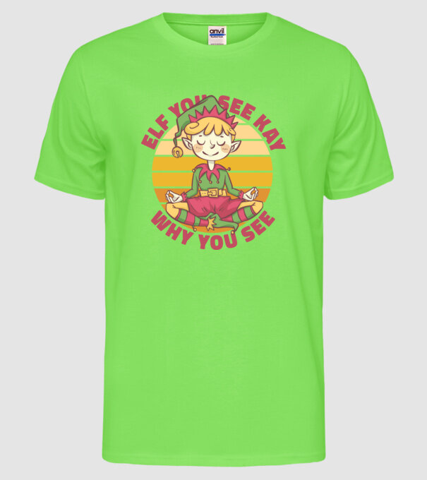 Yoga Elf Crăciun model verde neon pe tricou