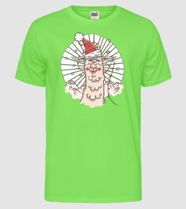 Llama de Crăciun model verde neon pe tricou