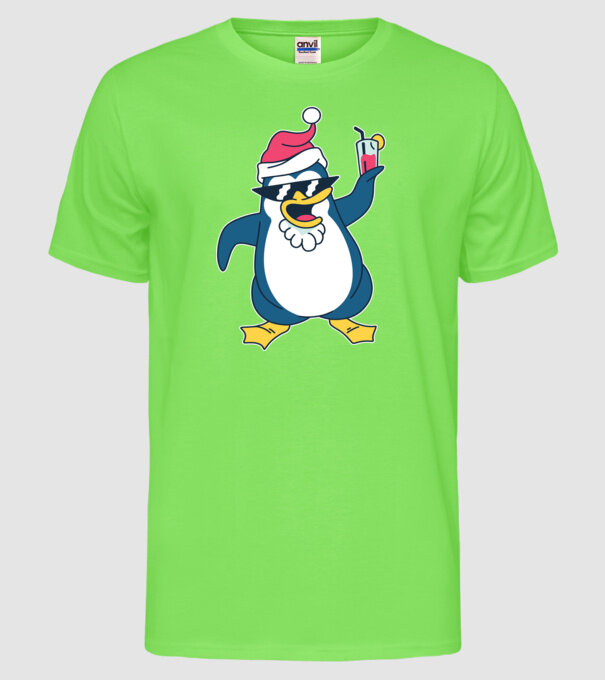 Pinguin de Crăciun model verde neon pe tricou