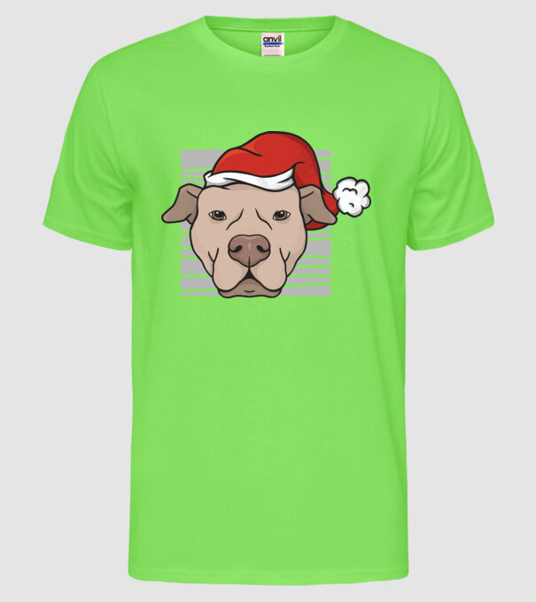 Pitbull de Crăciun model verde neon pe tricou