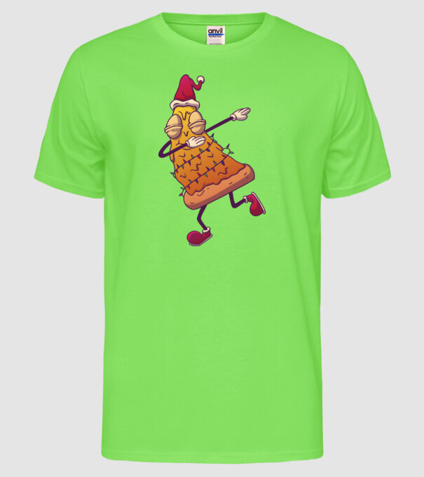 Pizza de Crăciun DAB model verde neon pe tricou