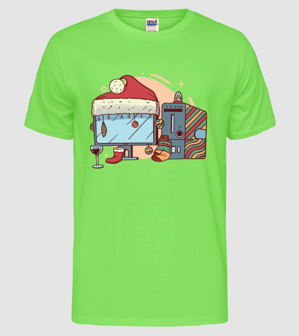 Computer de Crăciun model verde neon pe tricou