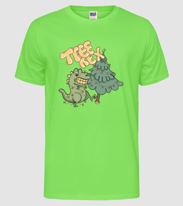 T-rex de Crăciun model verde neon pe tricou