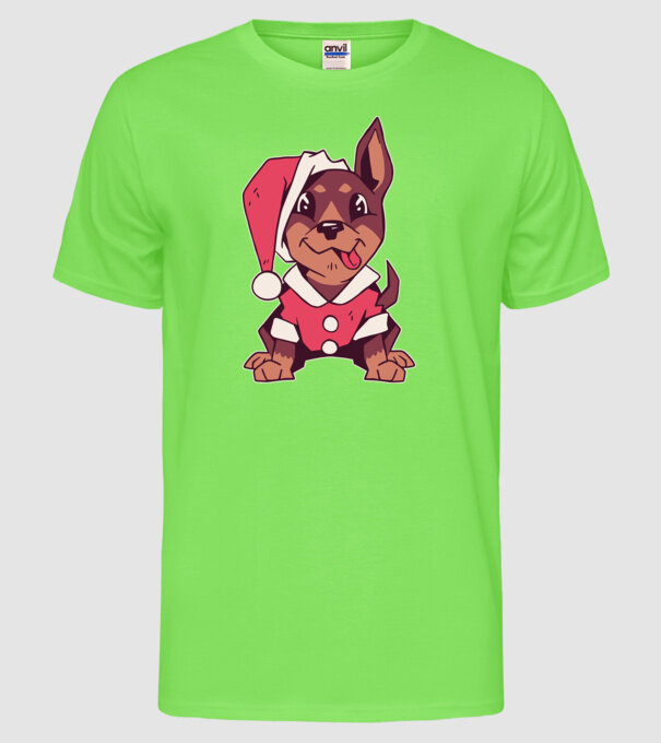 Teckel de Crăciun model verde neon pe tricou