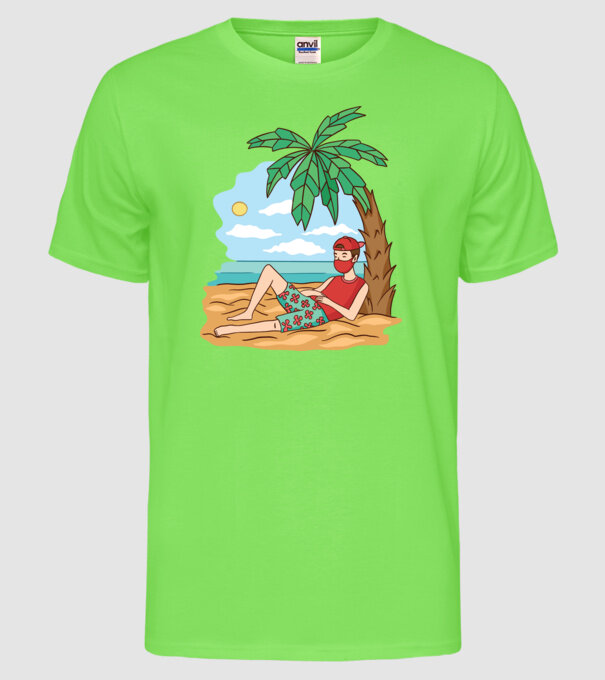 Vacanță în carantină model verde neon pe tricou