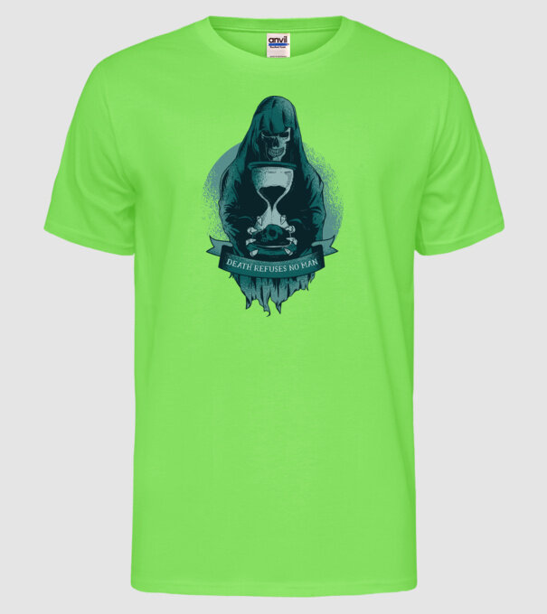 Om cu coasă (Moartea?) model verde neon pe tricou
