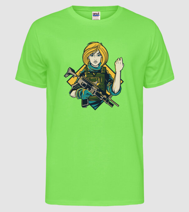 Fată Soldat model verde neon pe tricou