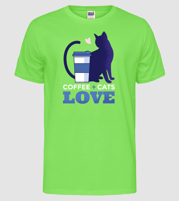 Cafea + Pisici = dragoste model verde neon pe tricou