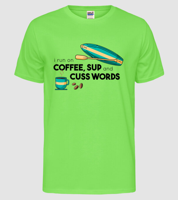 Cafea și SUP model verde neon pe tricou