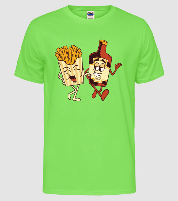 Ketchup + cartofi prăjiți model verde neon pe tricou