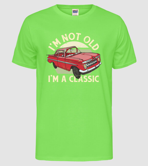 'Mașină clasică - I''m not old I''m a classic' model verde neon pe tricou