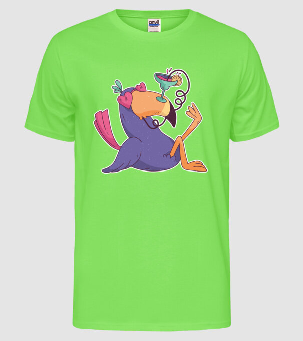 Toucan cu cocktail model verde neon pe tricou