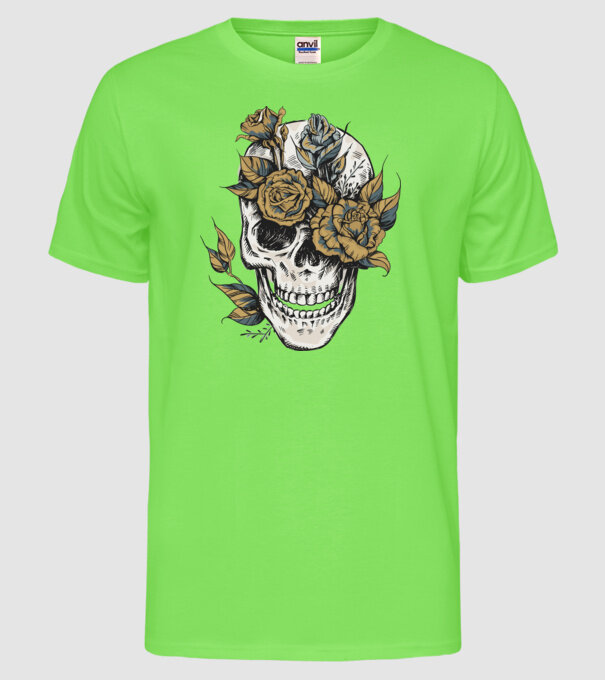 Craniu model verde neon pe tricou