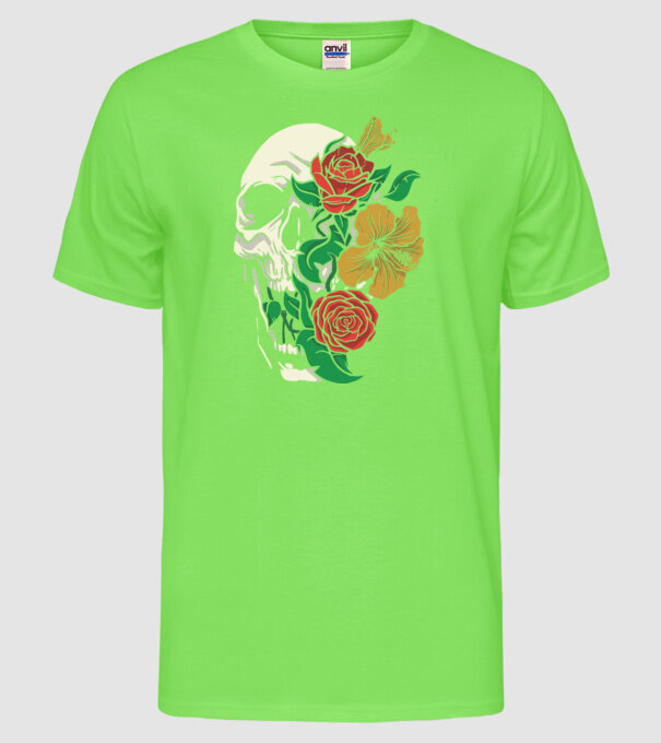 Trandafir craniu model verde neon pe tricou