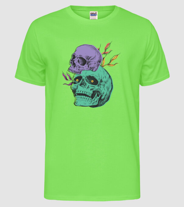 Cranii model verde neon pe tricou