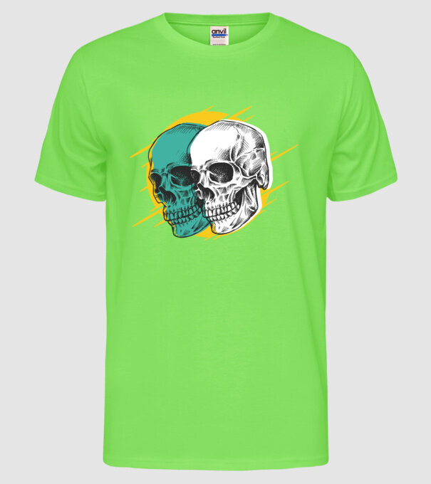 Cranii model verde neon pe tricou