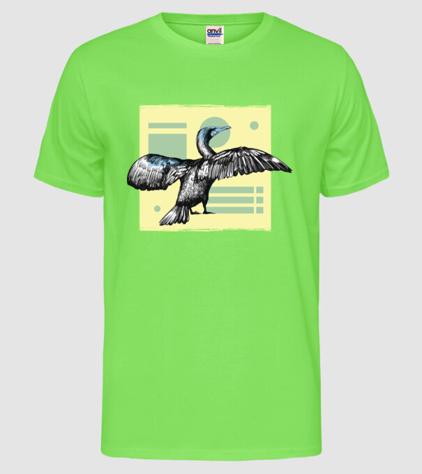 Pasăre cormoran model verde neon pe tricou