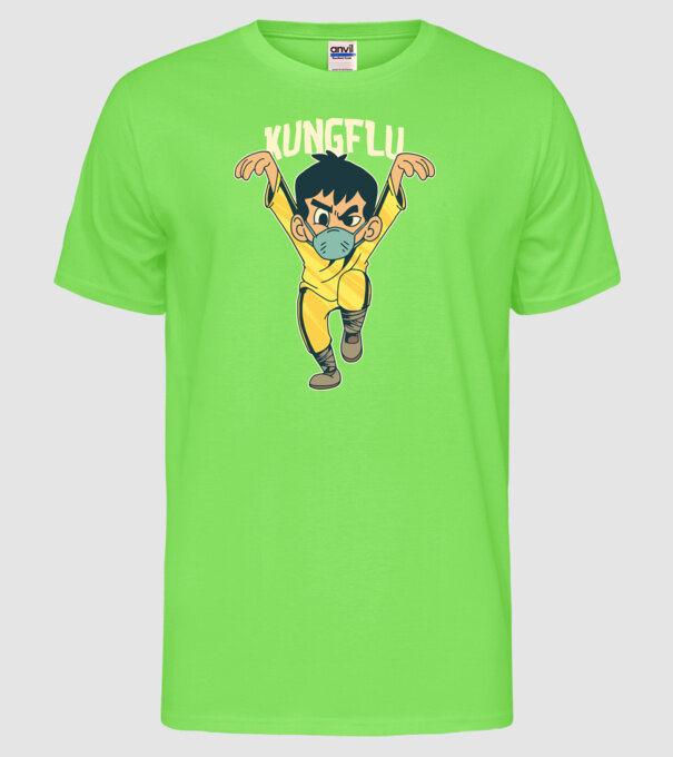 Kung Flu Coronavirus Karate model verde neon pe tricou