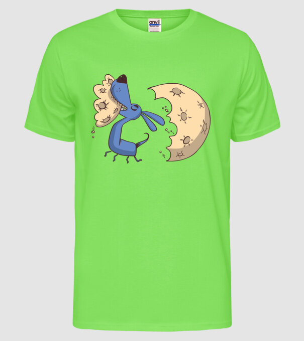 Câine Luna Mușcătură model verde neon pe tricou
