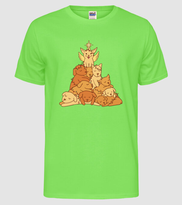 Pom de Crăciun cu Câine model verde neon pe tricou