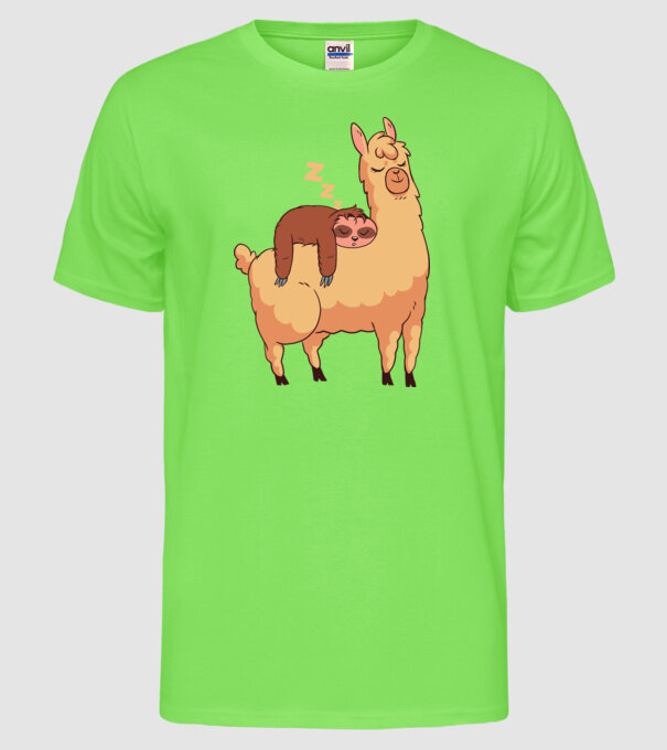 Leneș dormind pe Lama tricou amuzant model verde neon pe tricou