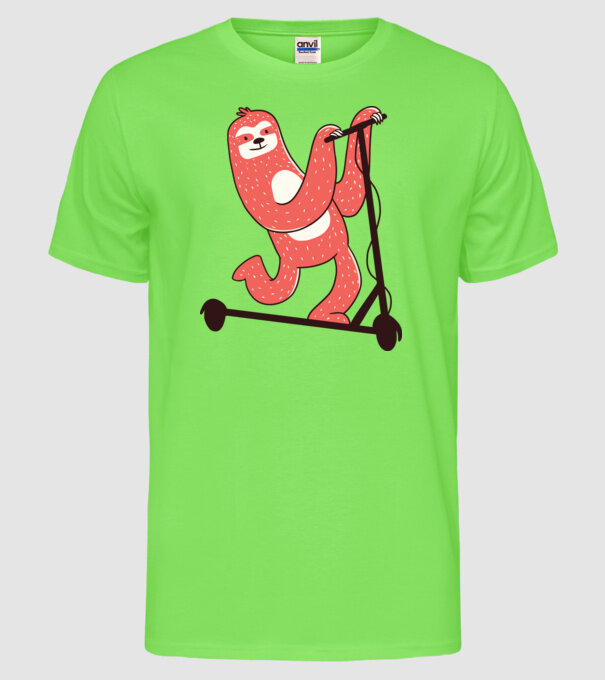 Leneș pe trotinetă model verde neon pe tricou