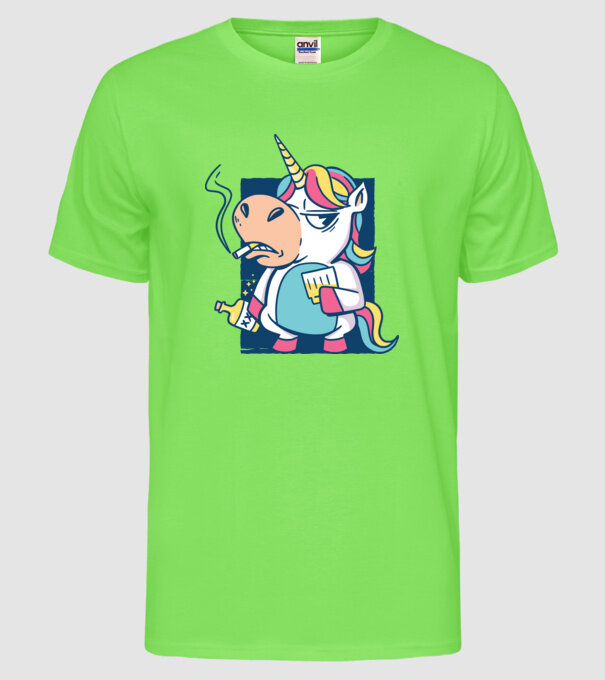 Unicorn rebel model verde neon pe tricou