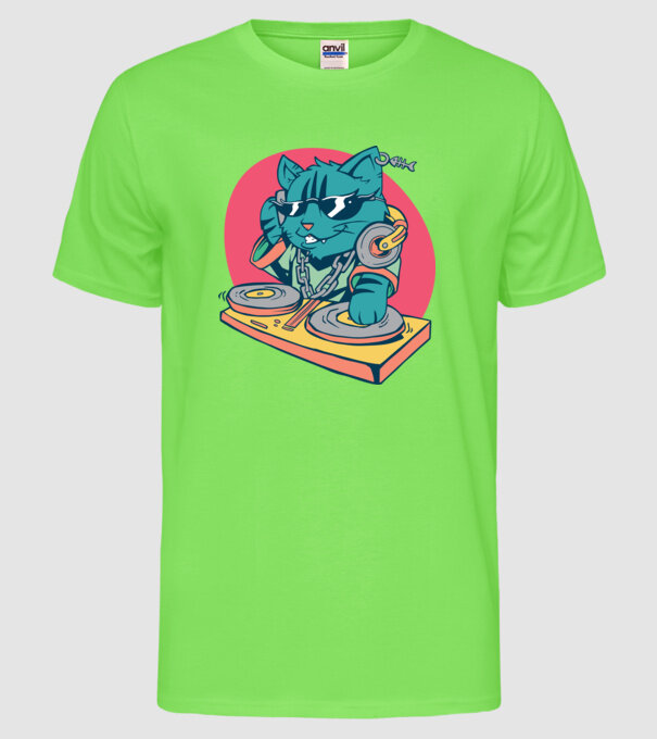 Pisică DJ model verde neon pe tricou