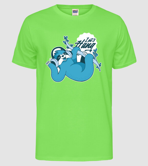 'Let''s Hang tricou cu leneș' model verde neon pe tricou