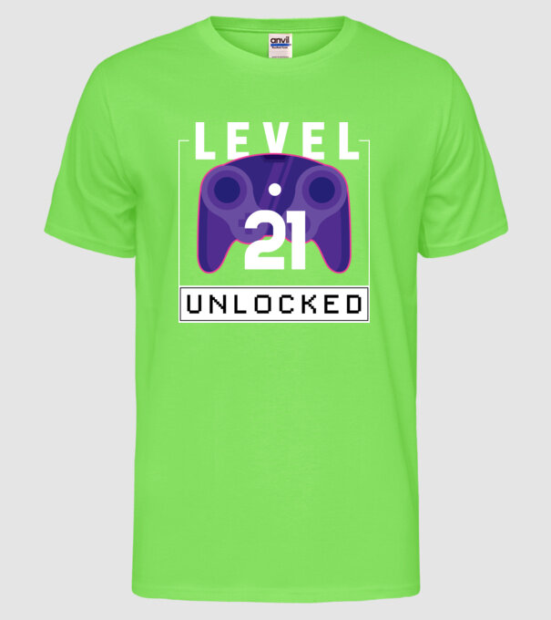 Level 21 Unlocked Gamer Birthday model verde neon pe tricou