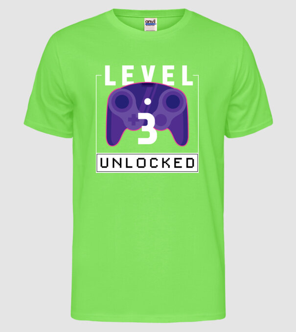 Level 3 Unlocked Gamer Birthday model verde neon pe tricou