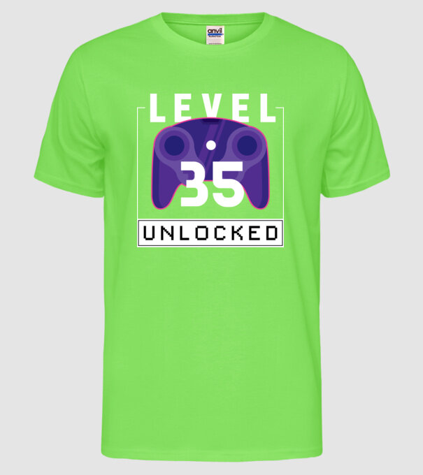 Level 35 Unlocked Gamer Birthday model verde neon pe tricou