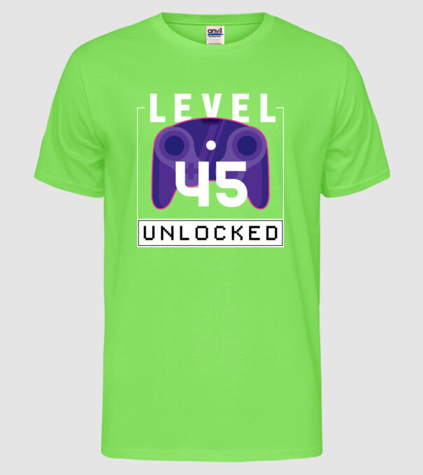 Level 45 Unlocked Gamer Birthday model verde neon pe tricou