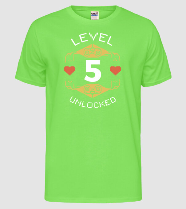 Level 5 Unlocked Gamer Birthday model verde neon pe tricou