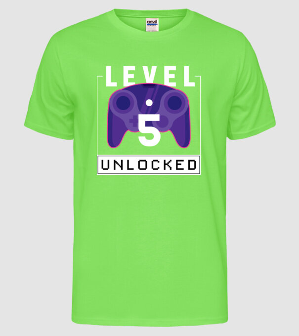 Level 5 Unlocked Gamer Birthday model verde neon pe tricou