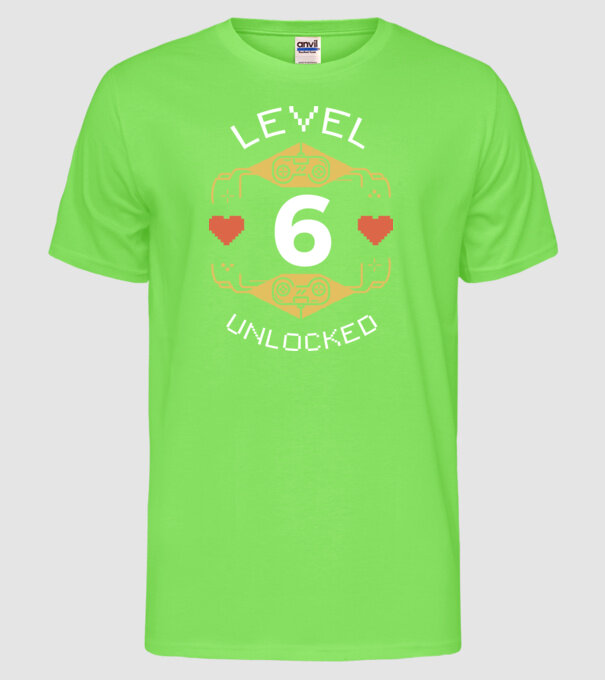 Level 6 Unlocked Gamer Birthday model verde neon pe tricou
