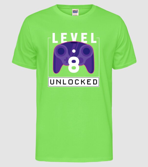Level 8 Unlocked Gamer Birthday model verde neon pe tricou