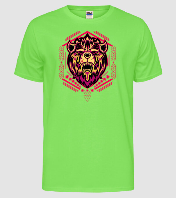 Lion geometry model verde neon pe tricou