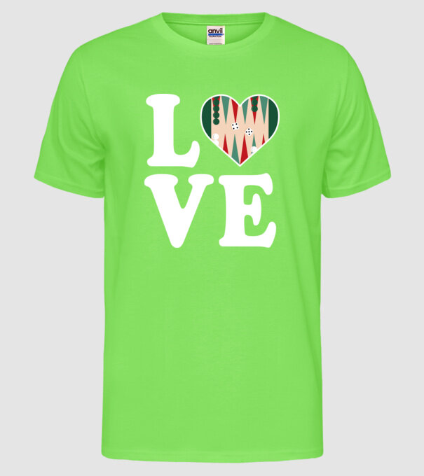 Love Backgammon model verde neon pe tricou