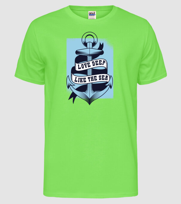 'Love deep like the sea ancoră dragoste Valentine''s Day' model verde neon pe tricou