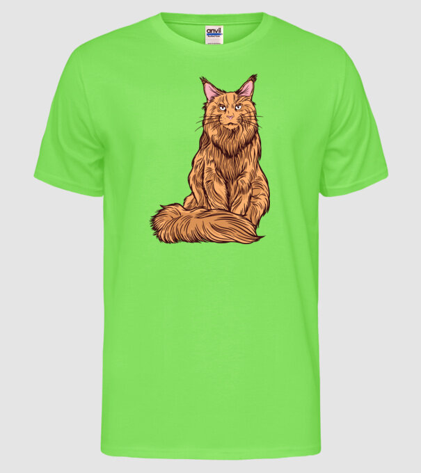 Pisică Maine Coon model verde neon pe tricou